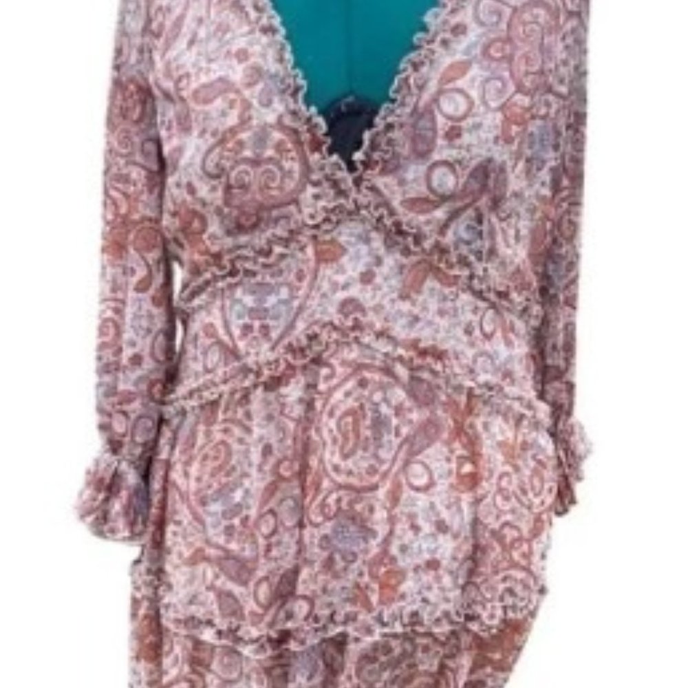Venus Ruffle Open Back Dress Paisley Romantic Cut Out Festival Size 22